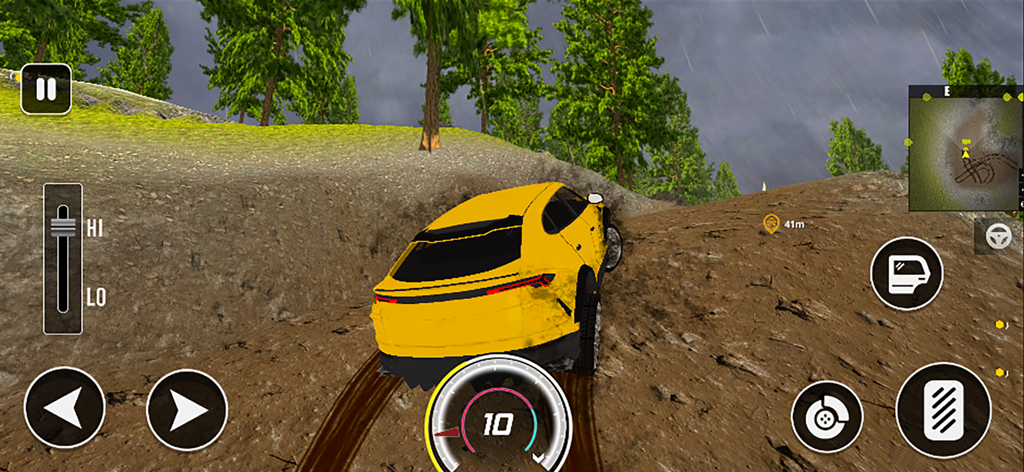 Yellow SUV climbing a steep muddy hill in Offroad Simulator Car Driving
