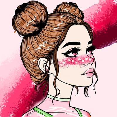 realistic girl with buns on the top of her head