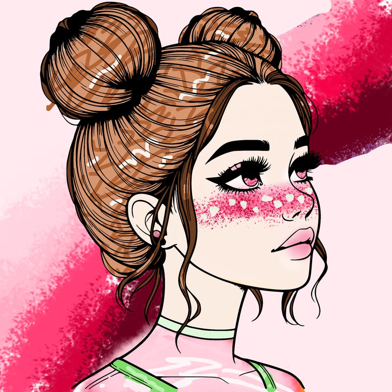 realistic girl with buns on the top of her head