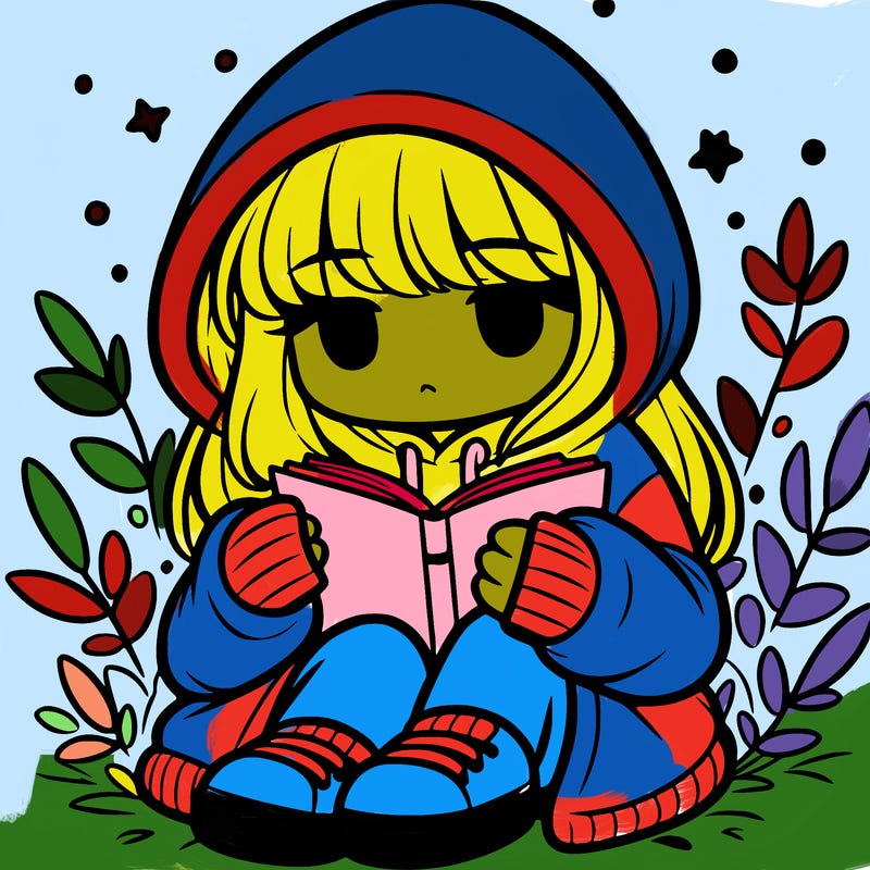 girl in oversized hoodie reading a book