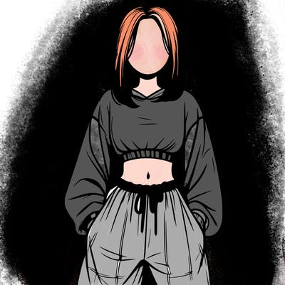 realistic girl faceless with baggy pants and a crop top