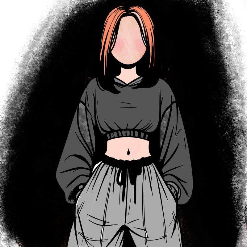 realistic girl faceless with baggy pants and a crop top
