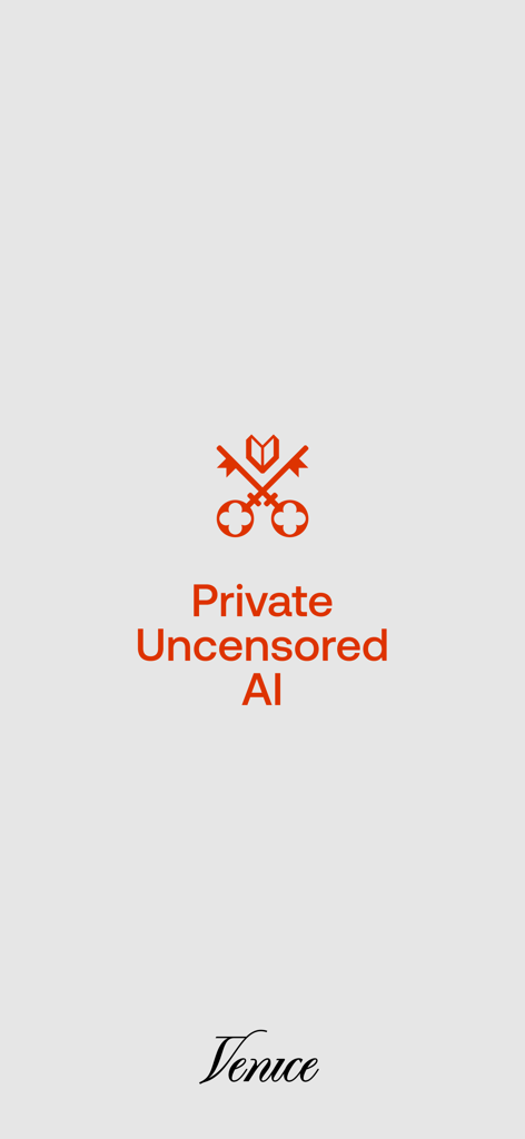 Pantalla de inicio de Venice AI con el texto Private Uncensored AI y un icono de doble llave.