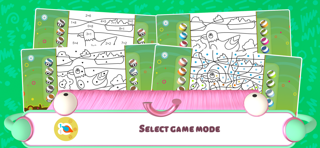 Color by Numbers - Animals + - The game mode selection screen showing different educational coloring options including math and literacy modes for children.