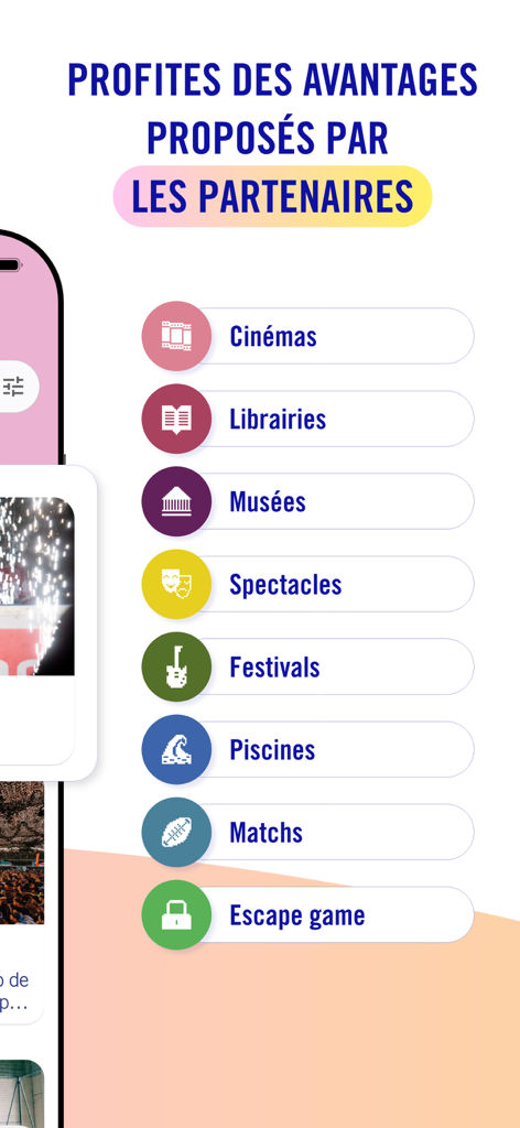 Carte jeune - カルテ・ジューヌアプリの提携カテゴリリスト、映画館、美術館、フェスティバルなどを含む