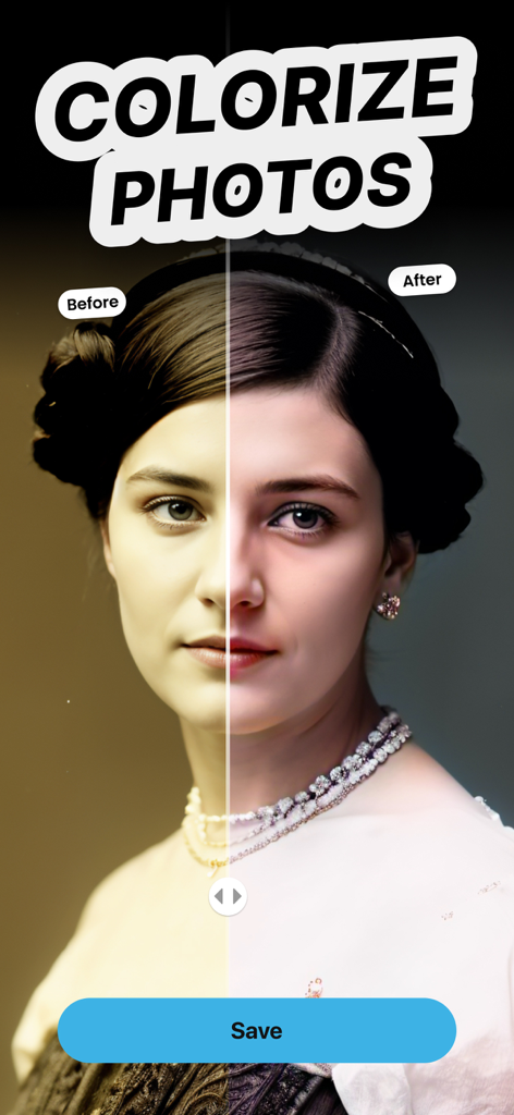Enhancer & Analyzer: RePixel - Before and after comparison of an old portrait colorized using AI photo restoration