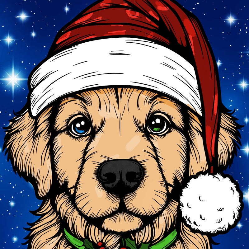 realistic dog with a christmas hat