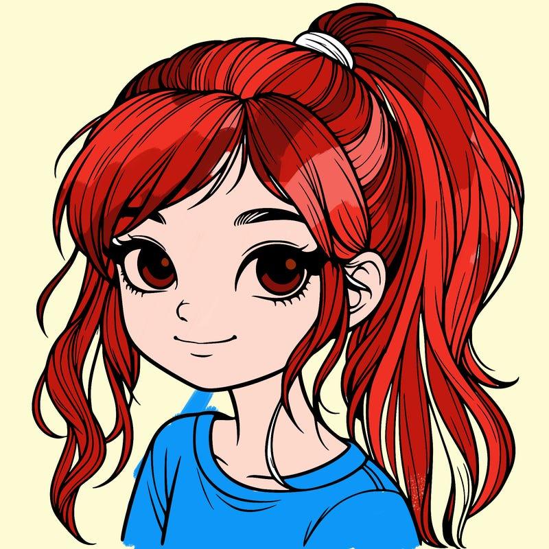 realistic girl with ponytail