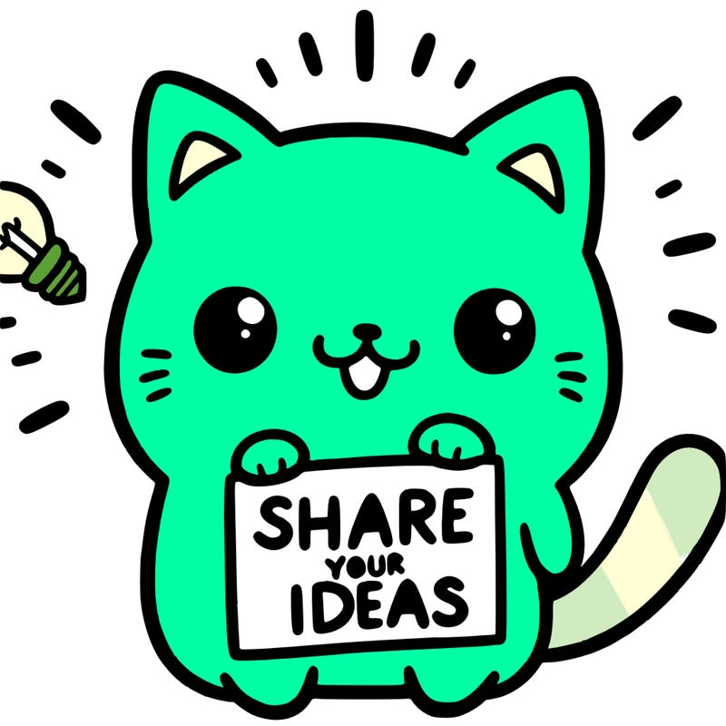 a cute cat saying share your ideas