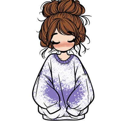 girl with baggy sweatshirt and messy bun