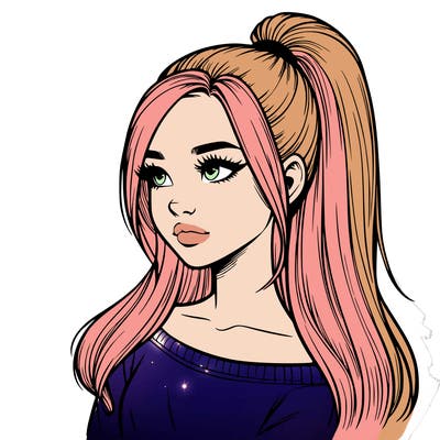 realistic girl with a high ponytail