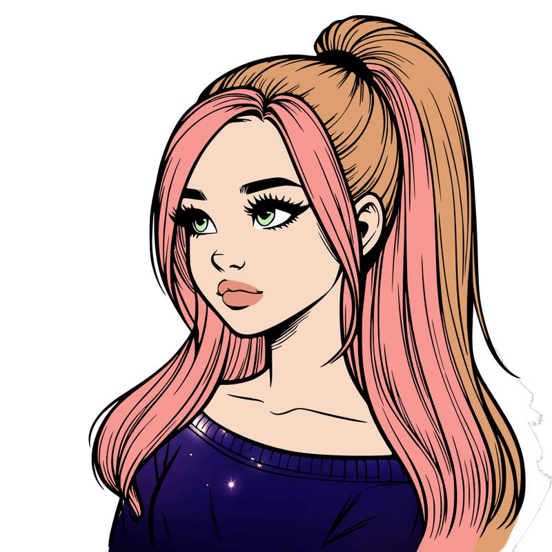 realistic girl with a high ponytail