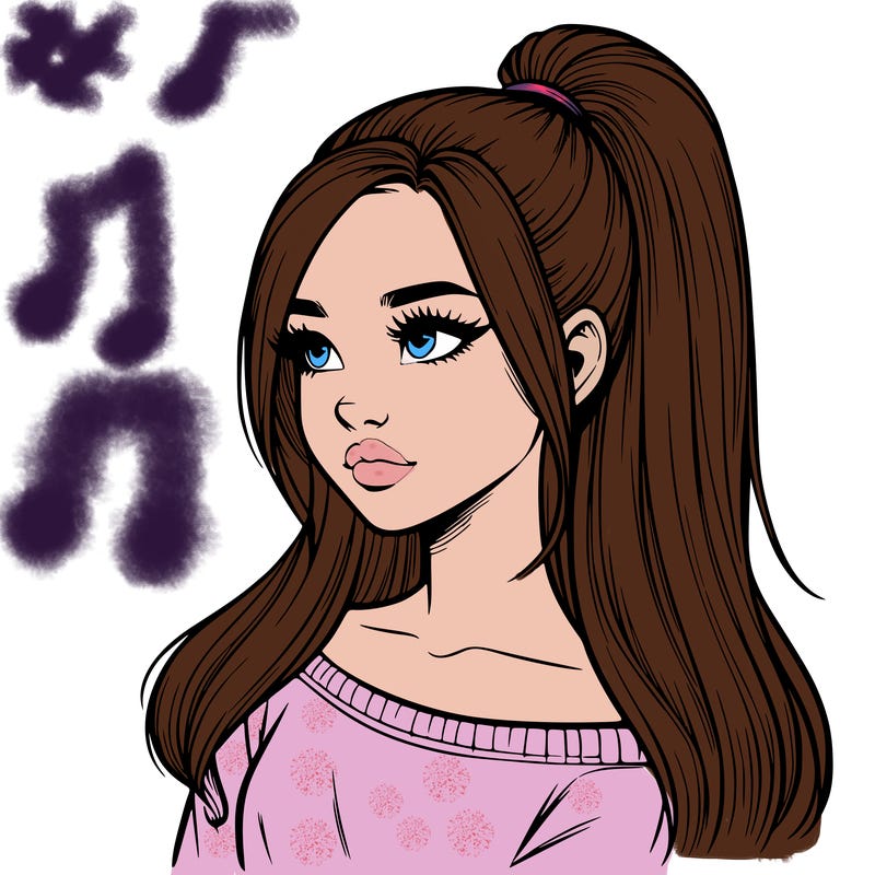 realistic girl with a high ponytail