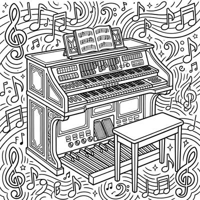 Explore the intricate beauty of musical instruments with this detailed electronic organ coloring page. Immerse yourself in a symphony of colors as you bring this majestic instrument to life.