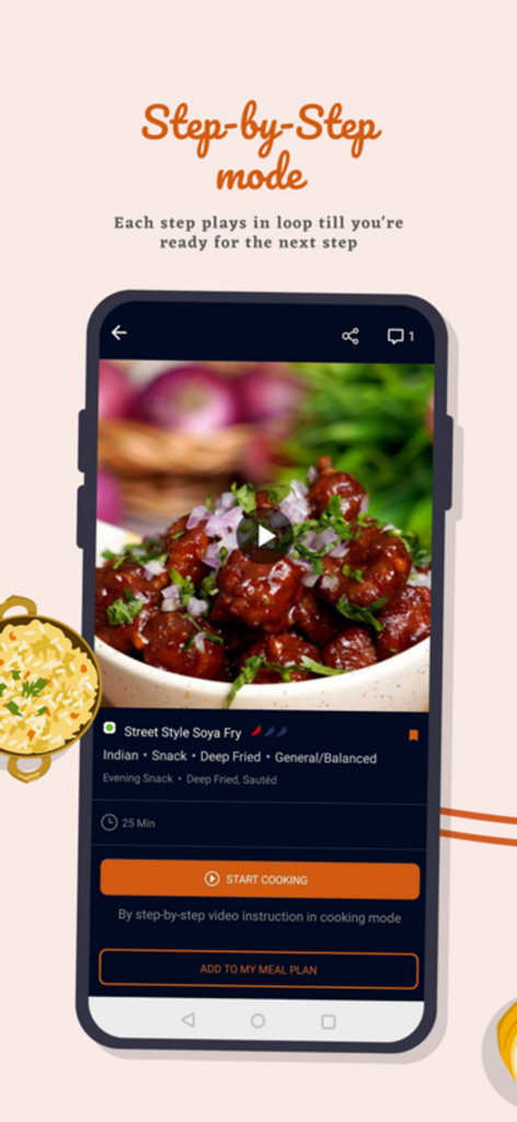 Cookd: Recipe, Grocery Planner - Interface of Cookd app featuring a step-by-step video guide for a recipe with a loop feature.