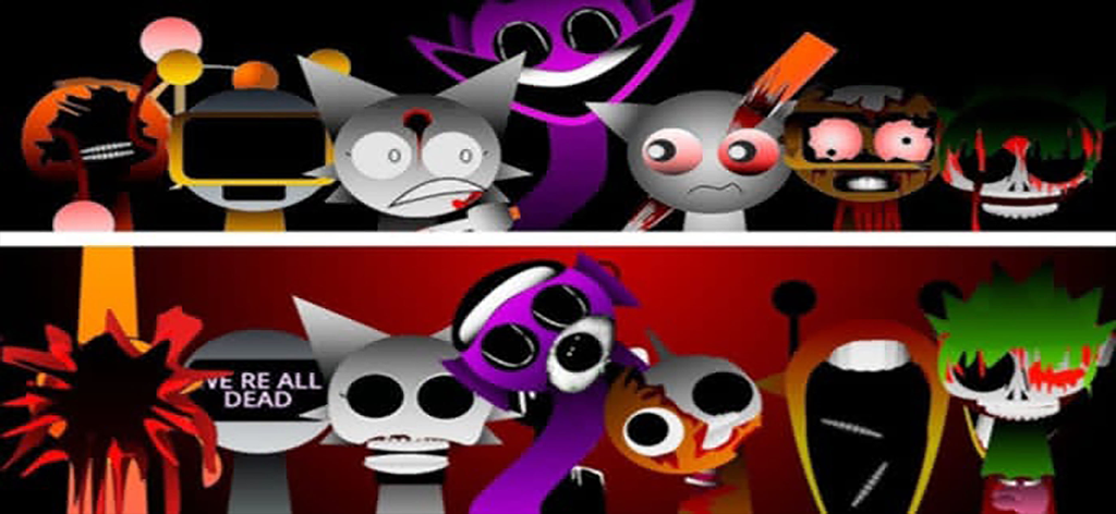 All Phases world Horror - A lineup of creepy and distorted cartoon characters from a horror themed music game