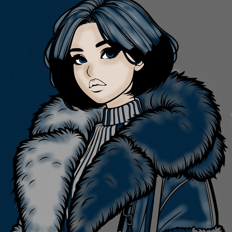 realistic woman with a short bob cut wearing a winter fury coat