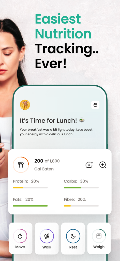 Healthify app nutrition tracking dashboard showing calorie intake and macro breakdowns for protein carbs and fats