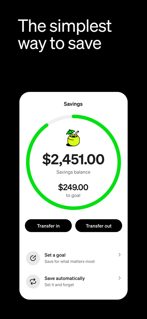 Cash App mobile interface showing savings balance and goal progress
