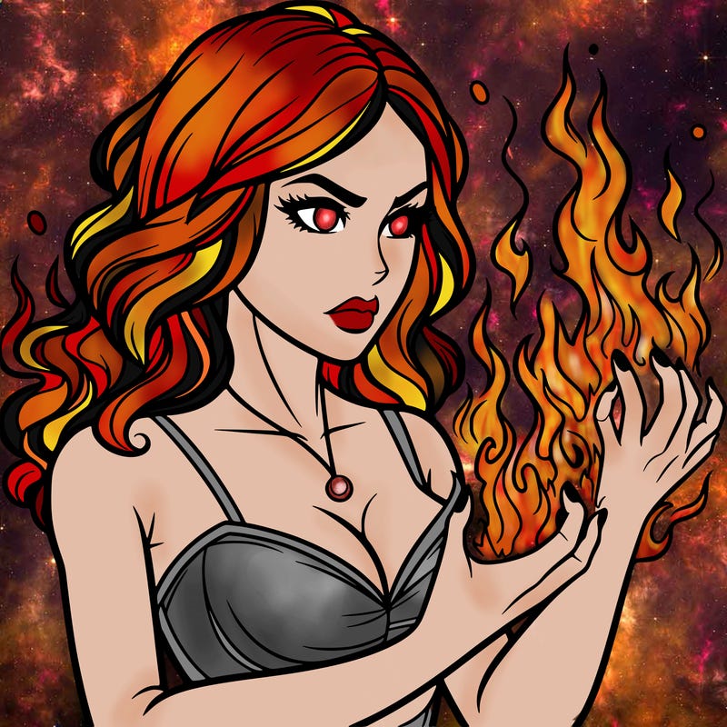 a realistic woman having the power of fire