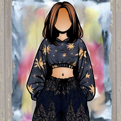 realistic girl faceless with baggy pants and a crop top