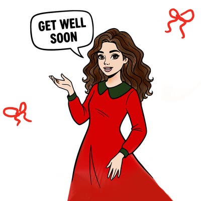 a beautiful girl saying get  well soon