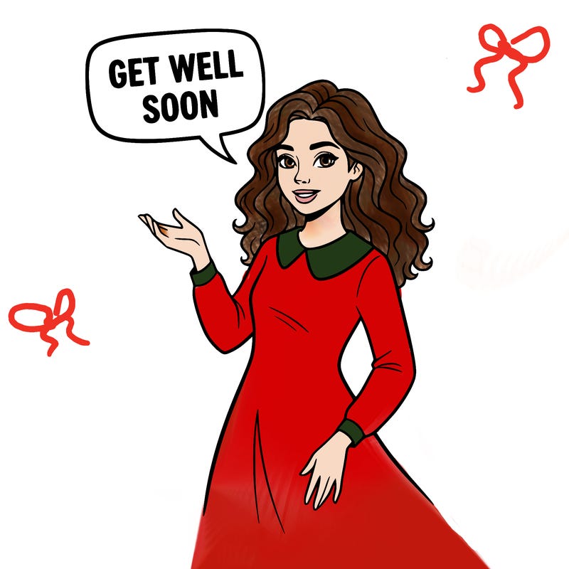 a beautiful girl saying get  well soon