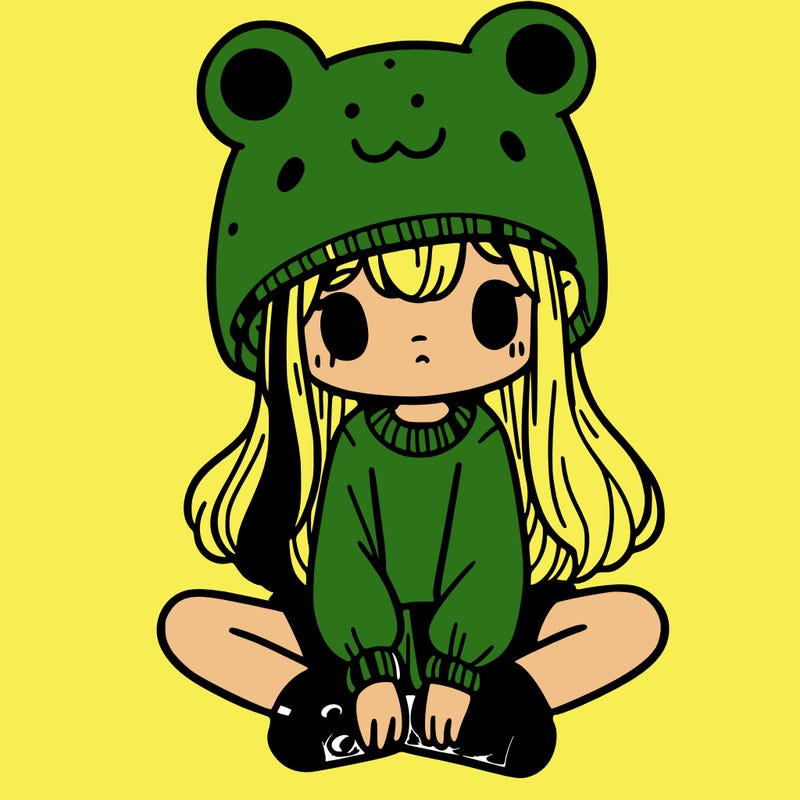 a girl wearing a frog hat and some frog socks