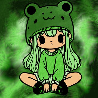 a girl wearing a frog hat and some frog socks