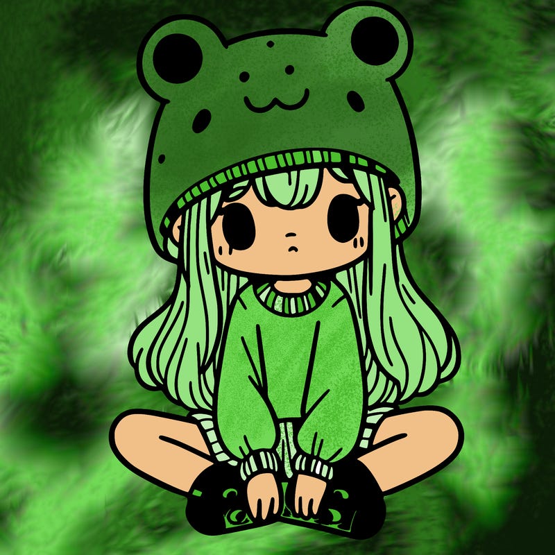 a girl wearing a frog hat and some frog socks