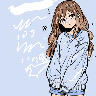 manga teen girl  in a sweater and baggy pants