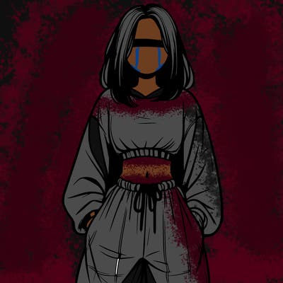 realistic girl faceless with baggy pants and a crop top