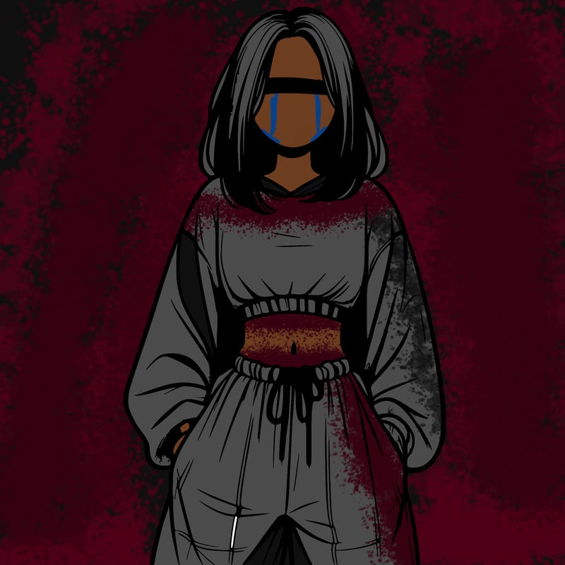 realistic girl faceless with baggy pants and a crop top