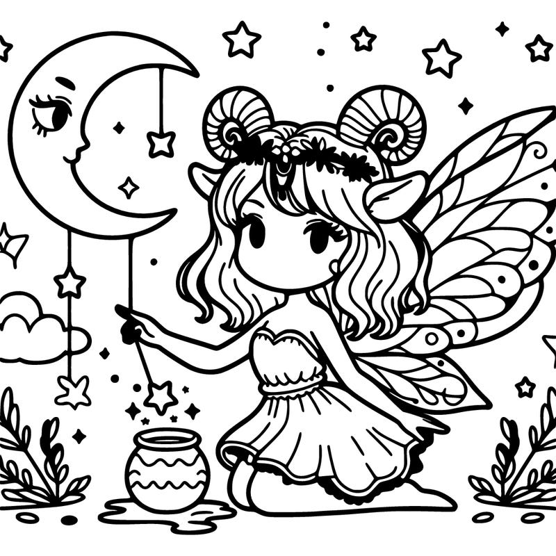 aries fairy with moon and stars