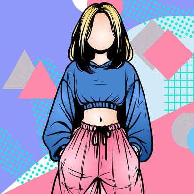 realistic girl faceless with baggy pants and a crop top