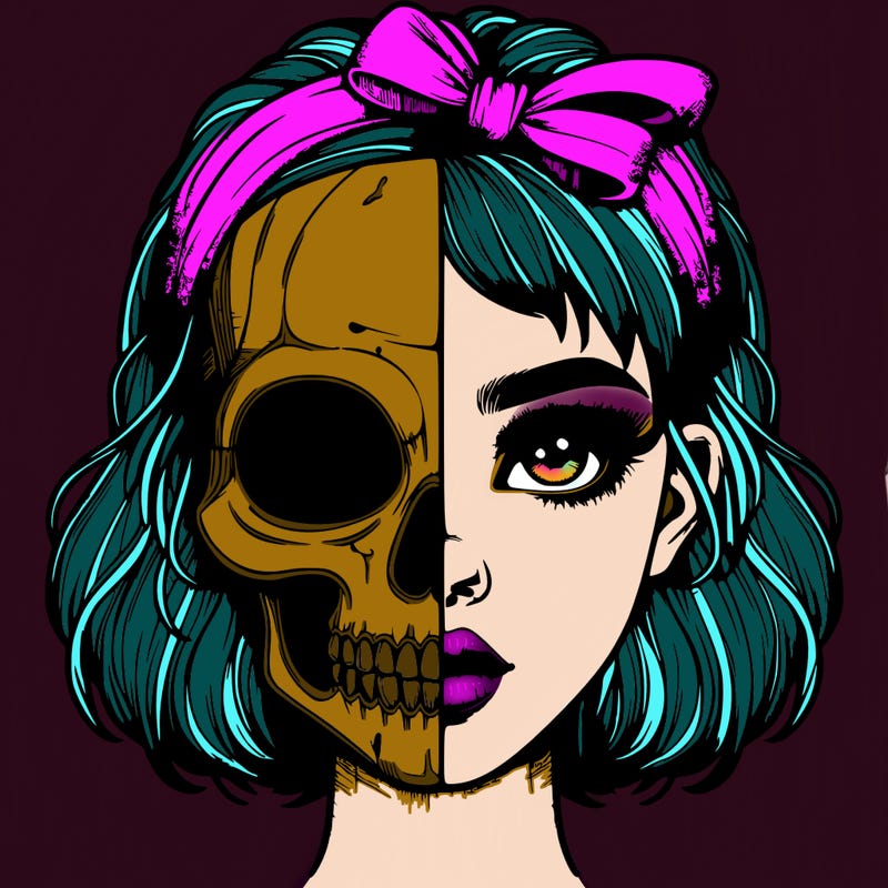 realistic girl with half skull mask