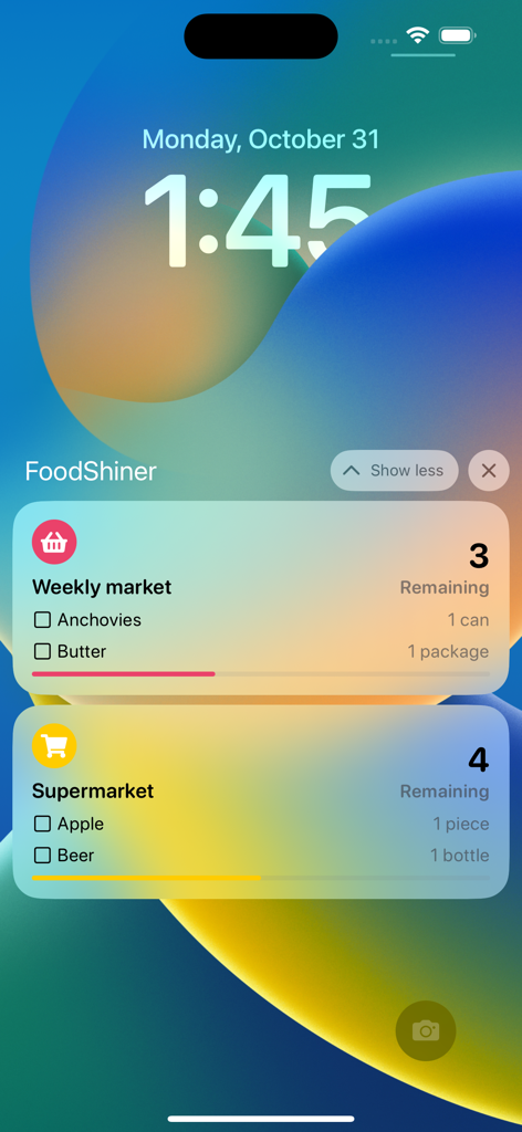 FoodShiner: Pantry Companion - iPhoneのロック画面に表示されるFoodShinerの買い物リスト通知