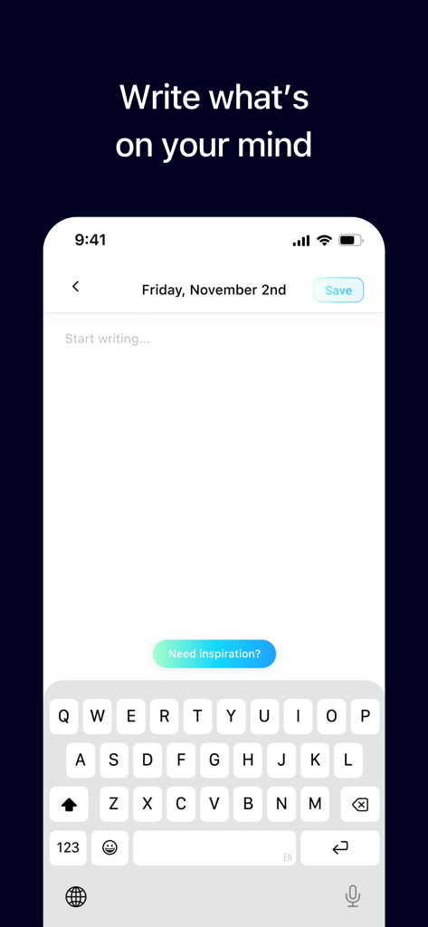 Cove - Document Your Life - A clean digital journaling interface in the Cove app for writing private thoughts and reflections
