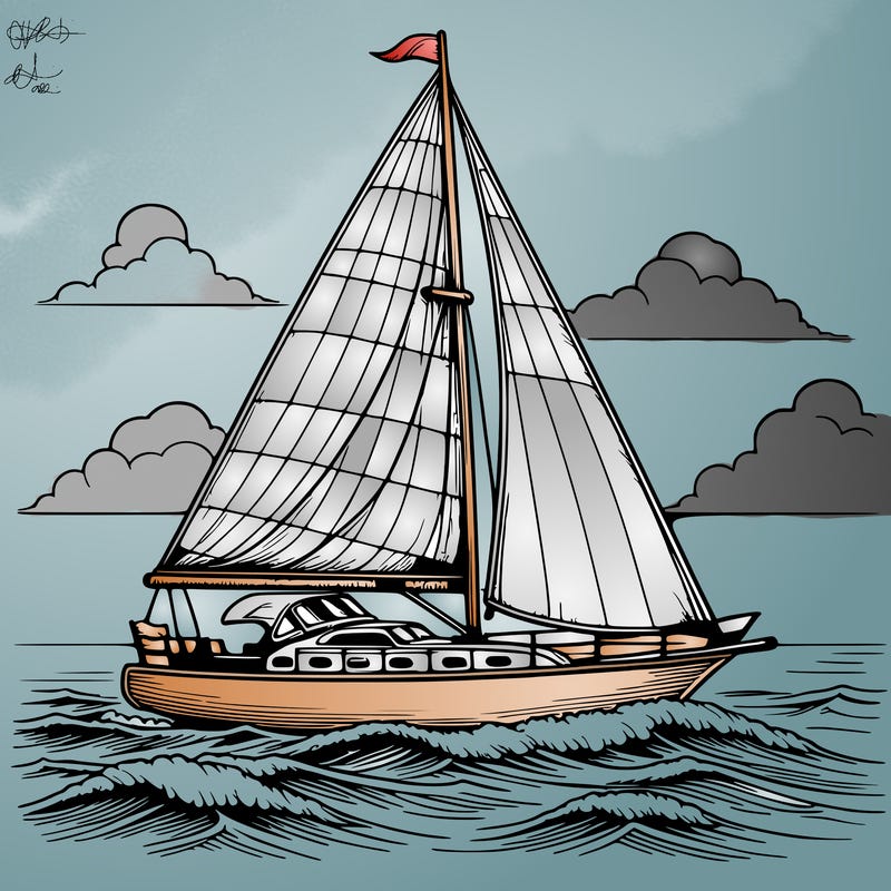 a sailboat sailing in the ocean, realistic style