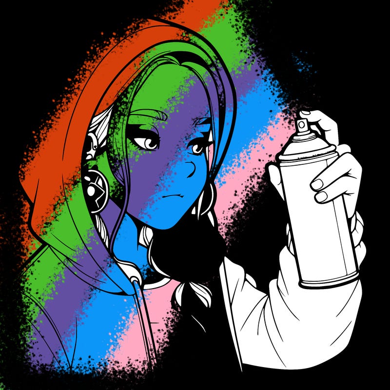 a realistic girl, spray painting