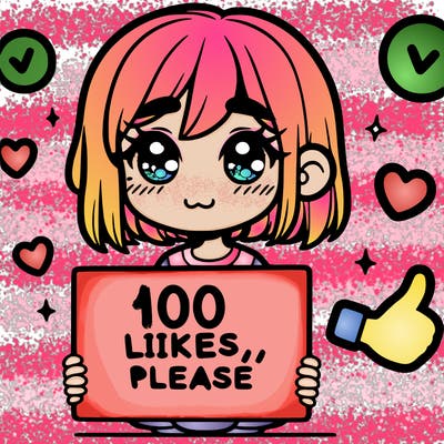 a girl with a sign saying 100 likes, please
