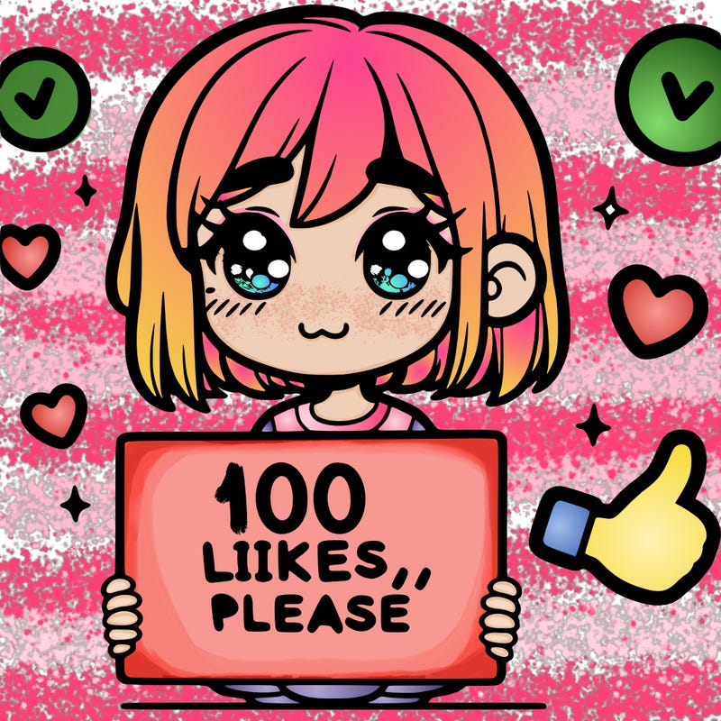 a girl with a sign saying 100 likes, please