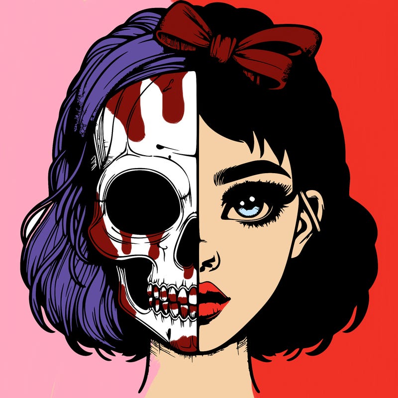 realistic girl with half skull mask