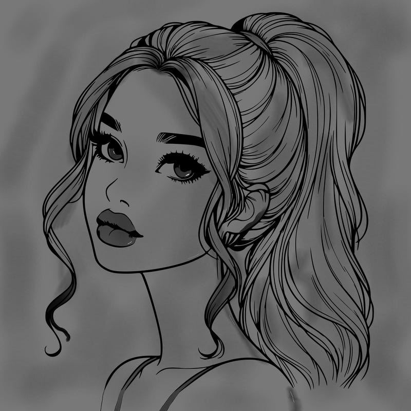 realistic girl with a ponytail on her hair and lips