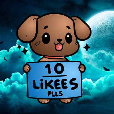 cute dog holding a sign saying 10 likes pls