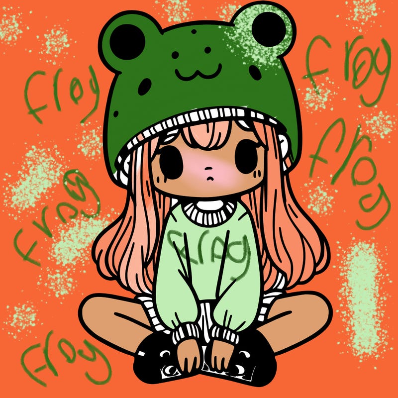 a girl wearing a frog hat and some frog socks