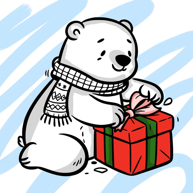 polar bear wrapping a present