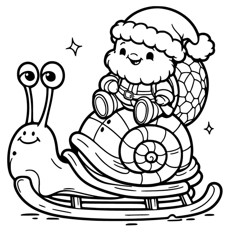 a turtle riding a snail on santa’s sleigh