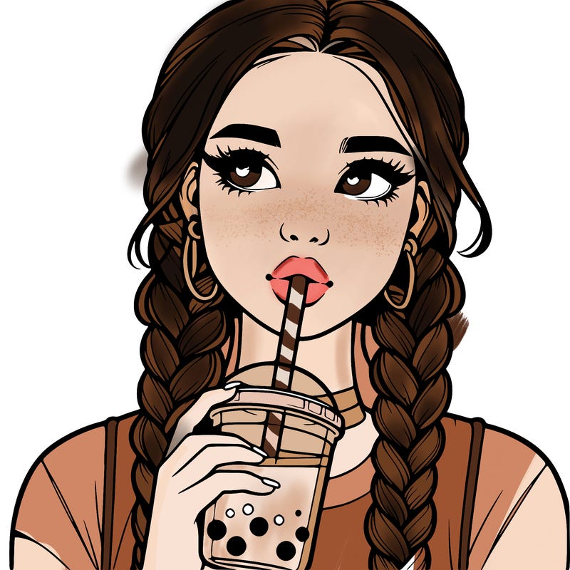 realistic girl with braided hair drinking boba