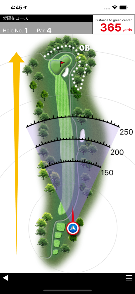 GolfGPS WinGolf-Golf Navi GPS - Golf course layout on WinGolf app showing yardage arcs and distance to green